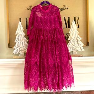 NWT Trish Scully magenta lace tea length dress size 10